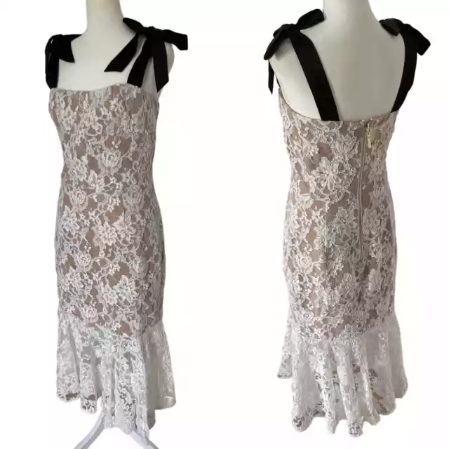 Revolve- Bronx & Banco Designer Wedding Dress lace & nude 12/ LARGE NEW