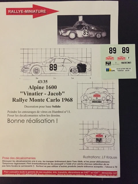 DECALS 1/12 REF 0429 ALPINE RENAULT A110 RAGNOTTI RALLYE MONTE CARLO 1976 RALLY