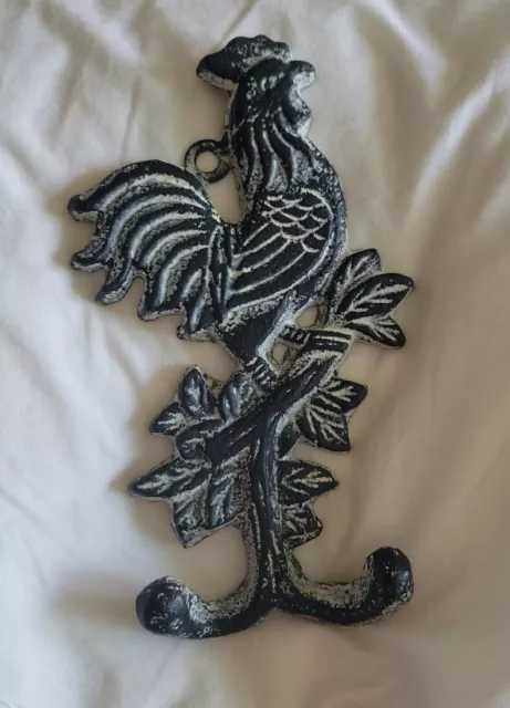 Cast Iron Chicken Rooster Coat Hanger, Hat Hook, Key Rack - Farmouse