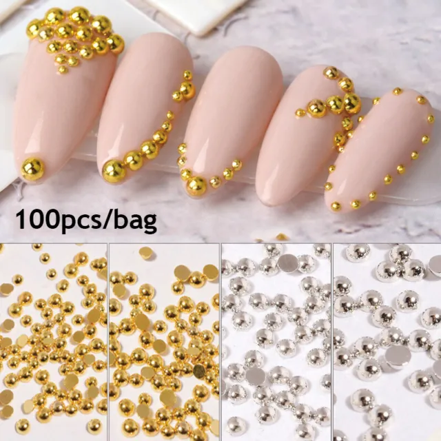 100 PIEZAS Manicura Arte 3D Remaches para uñas Perlas metálicas Remaches de metal macizo