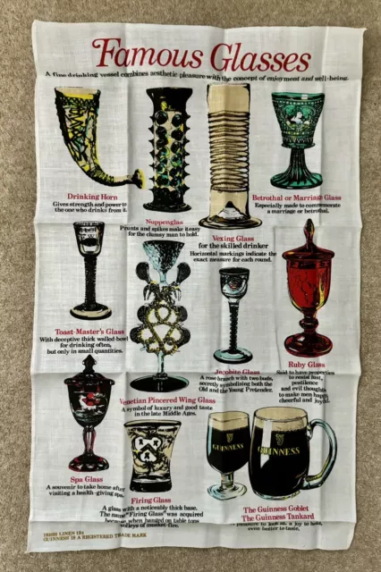 Guinness ‘Famous Glasses’  Vintage Tea Towel Glass Cloth New With Original Bag.