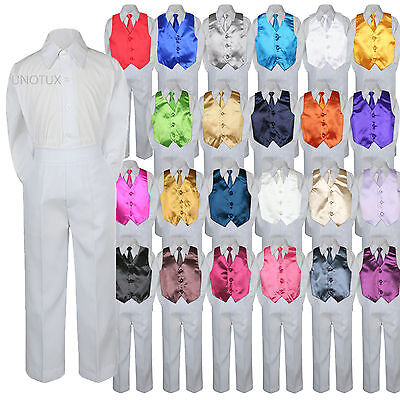 23 Color 4 Pieces White Set Vest Necktie Boy Baby Toddler Formal Tuxedo Suit S-7