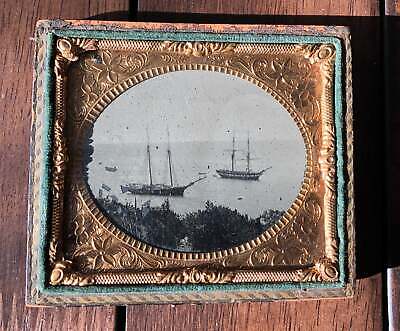 1/6 Tintype, Ships in Harbor, 1860s Possibly Civil War