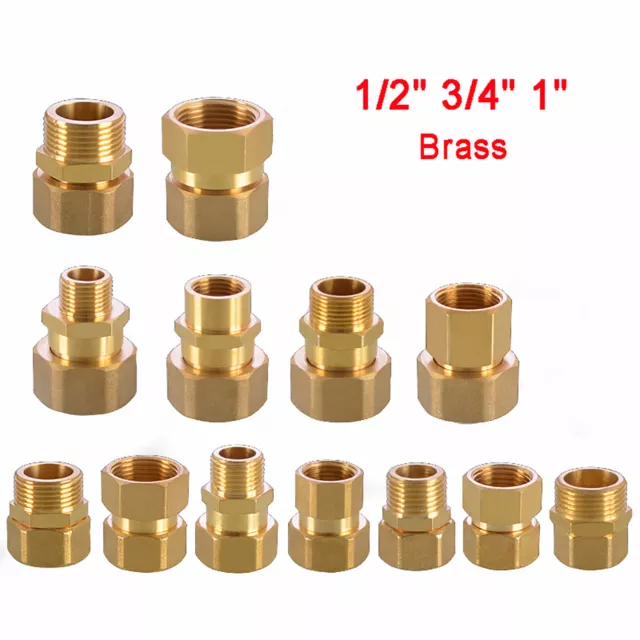 Straight BSP Brass Compression Fitting Adaptor Union Connector 1/2" 3/4" 1"