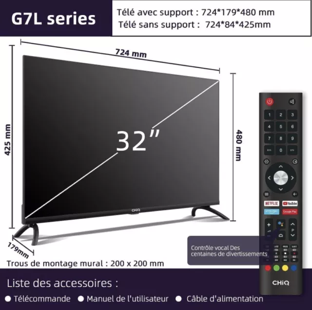 Télévision 80 Cm ( 32 Pouces) Bord Ultra Fin, HDR, DBX-TV, Smart Tv, Netflix,