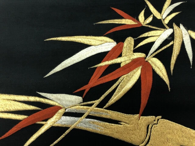 6640985: Japanese Kimono / Antique Nagoya Obi / Embroidery / Bamboo Grass