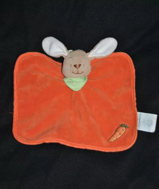 Doudou COMPTINE Lapin Plat Orange Carotte Foulard Bandana Vert  TTBE