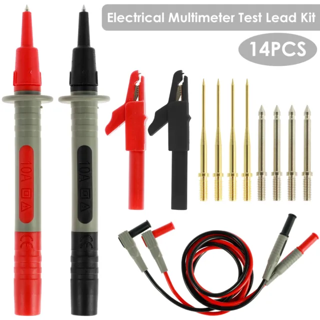 14Pcs Electrical Multimeter Test Lead Kit Probe Alligator Clips Set 1000V®