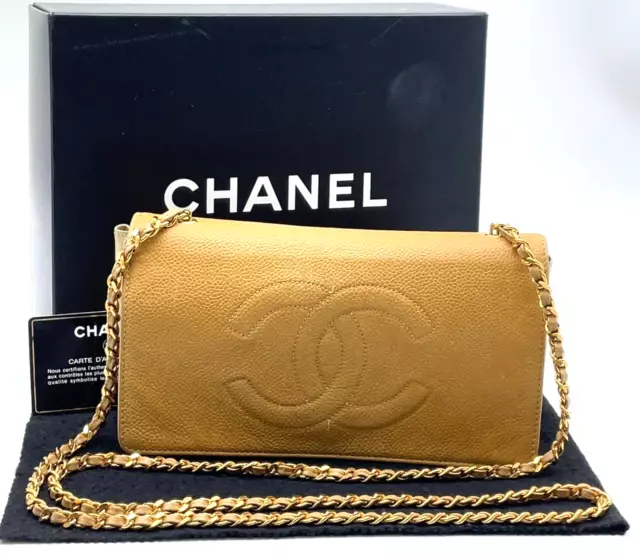 Authentic CHANEL Double CC Beige Caviar Leather Wallet on Chain W/Box SKS0648