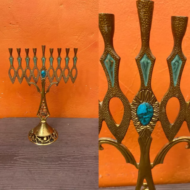 Vintage 1960s OPPENHEIM Hanukkah MENORAH 15" Brass & Enamel Israel Judaica Mcm Vintage 1960s OPPENHEIM Hanukkah MENORAH 15" Brass & Enamel Israel Judaica Mcm