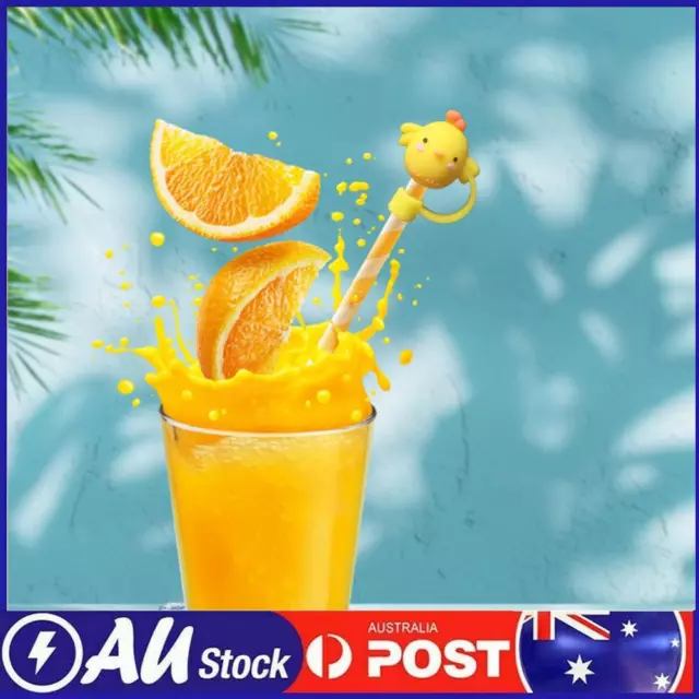 Cartoon Straw Cover Reusable Silicone Straw Caps Decor for 5-10mm (Chick Yellow)