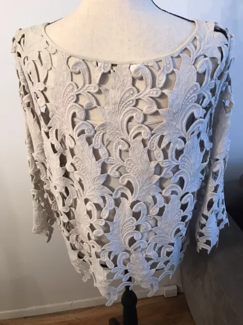 ANTHROPOLOGIE TRACY REESE IVORY COTTON GUIPURE  LACE top size LARGE EUC 2