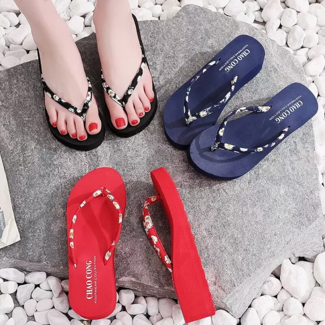 Summer Women Ladies Wedge Platform Thong Flip Flops Sandals Beach Slippers Shoes