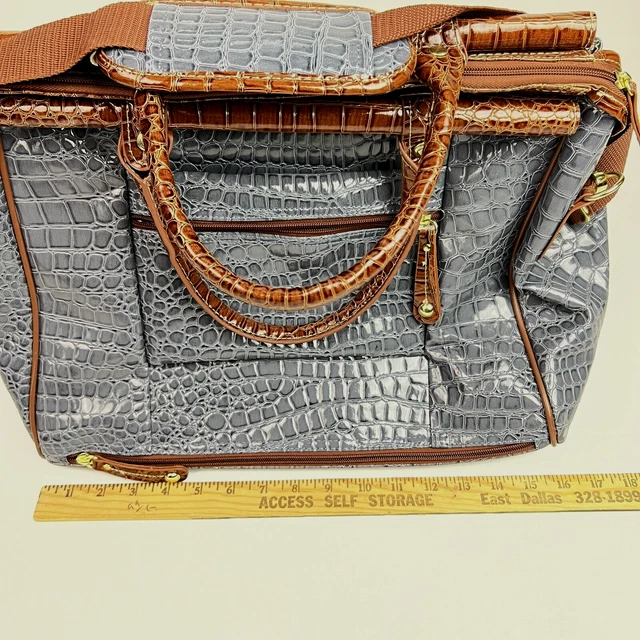 Samantha Brown Croc Embossed Blue/Gray Weekend Shoulder Tote Bag Luggage PVC 14