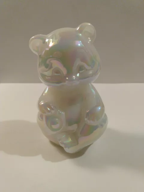 Fenton Art Glass Opal Iridized Carnival Sitting Bear Figurine