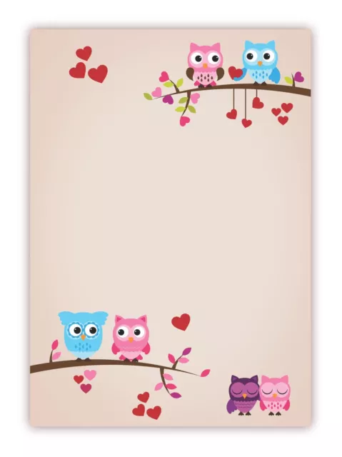 Motiv Briefpapier (Eulen-5048, DIN A4 25 Blatt) Eulenpapier rosa pink mit Herzen