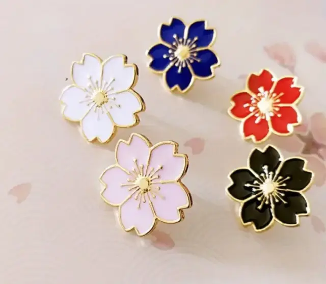Set of 5 Tiny Japanese Style Sakura Cherry Blossom Flower Enamel Lapel Pin Badge