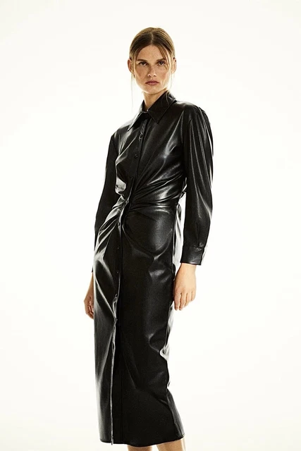 faux leather shirt dress zara Leather dress 2022