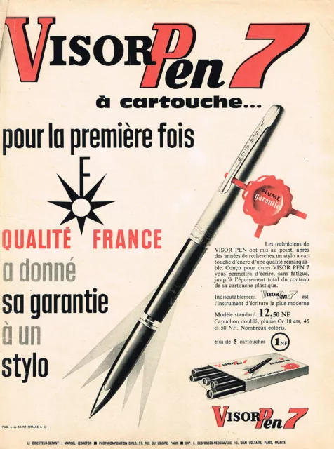 PUBLICITE ADVERTISING 114  1961  VISOR PEN  stylo plume à cartouche