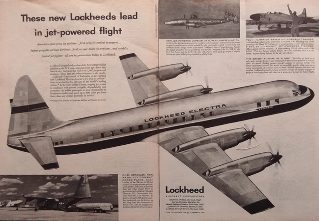 Lockheed First Plane LOCKHEED ELECTRA AMERICA'S First Prop-Jet Airliner -1955 2 Page Vintage ...