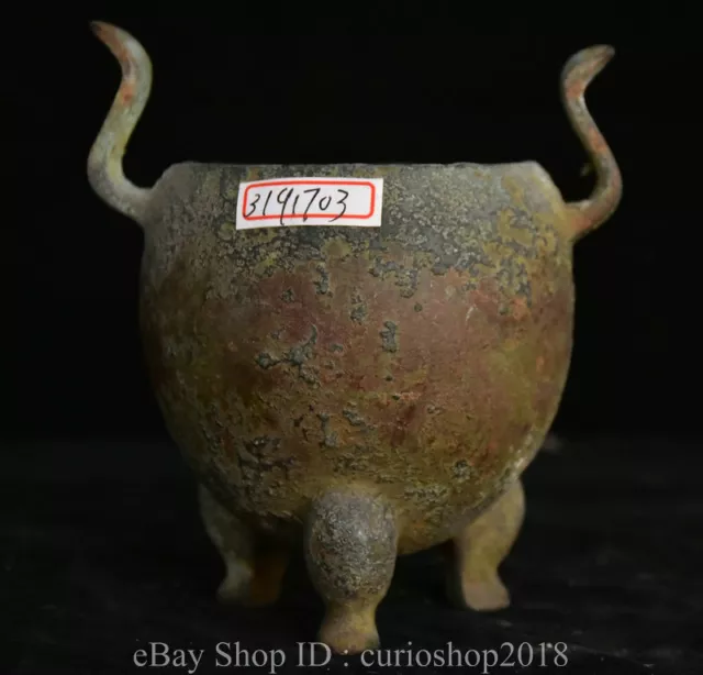 4.8 " Qianlong Marked China Bronze Dynasty 3 Leg Tripod incense Burner Censer