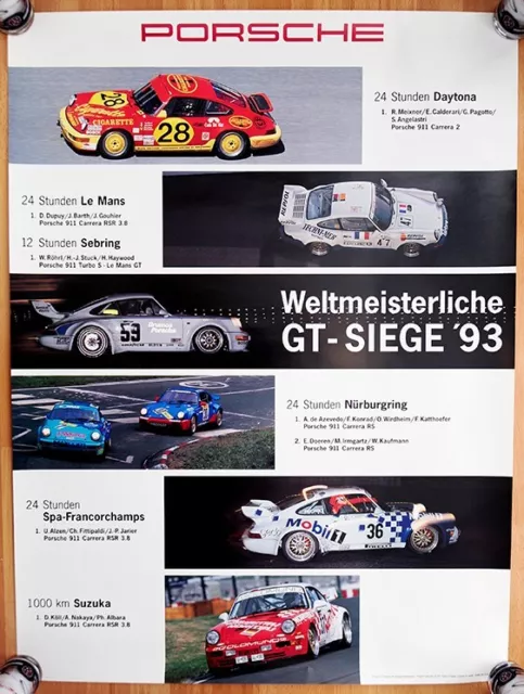 original Plakat Poster Porsche 964 Porsche 911 RSR Weltmeister Siege 1993