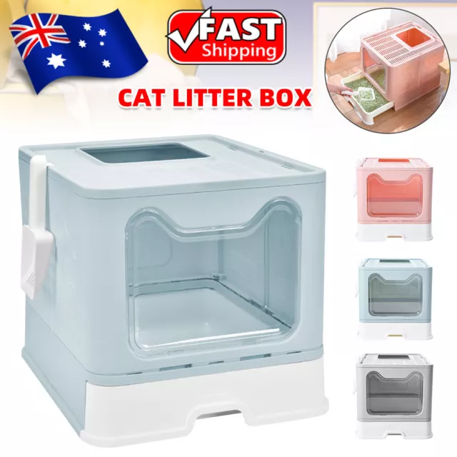 Large Cat Litter Box Tray Enclosed Hooded Pet Kitty Toilet Scoop Self-Cleaning