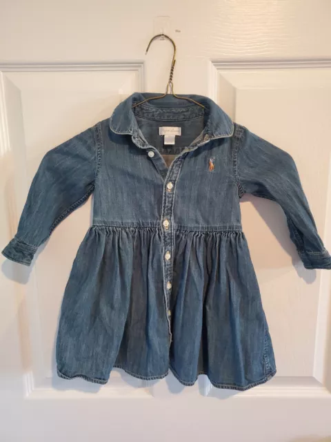 Ralph Lauren 12 Months Baby Girl Chambray Dress Excellent Pre-Owned Condition