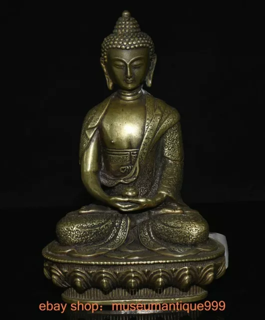 8.4" Old China Chinese copper Gilt Shakyamuni Amitabha Buddha statue