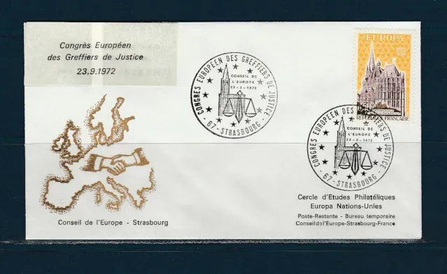 FRF enveloppe  congrès Européen  des greffiers de justice 67 Strasbourg  1972