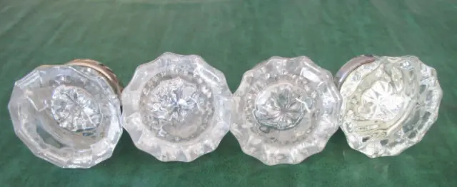 Antique Silver Crystal Glass Door Knobs 12 Point Star 4 Knob Set great shape