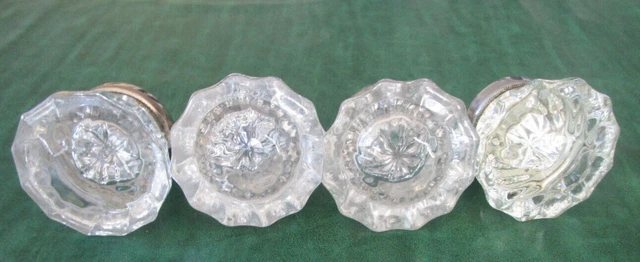 Antique Silver Crystal Glass Door Knobs 12 Point Star 4 Knob Set great shape