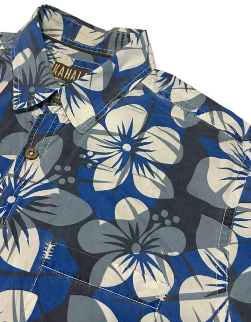 Kahala Hawaiian Shirt Mens Medium Button Up Short Sleeve Floral Blue Casual