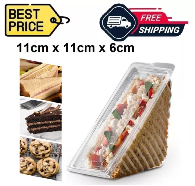 100 Deep Fill Sandwich Wedge Hinged Lid Container for Takeaway 11cm x 11cm x 6cm