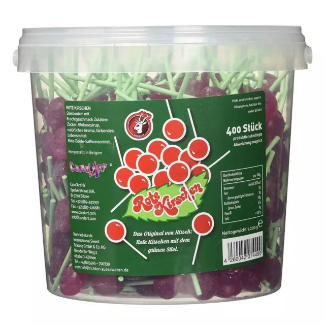 Hirsch Rojo Cerezas Lollies 400 Rojo Piruleta En Un Cubo 1200g