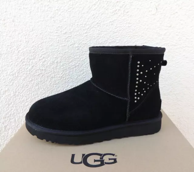 Ugg Black Classic Mini Bling Studded Suede/ Sheepwool Boots, Us 11/ Eur 42 ~Nib