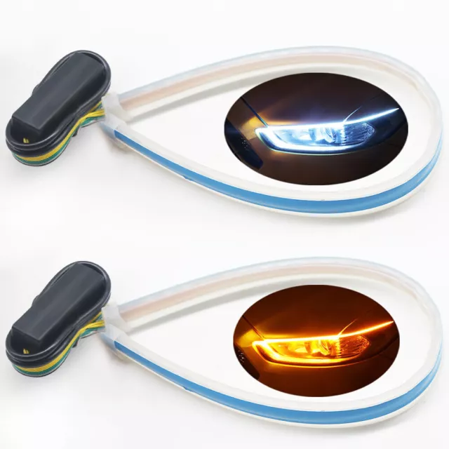 2X LED Light Bar Strip Flexible DRL White/Amber Signal Lamp Waterproof IP68 12V
