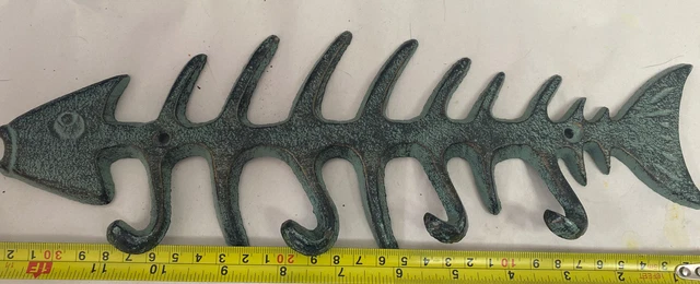Fish Bone Key Rack Cast Iron Skeleton Hook Coat Towel Hanger Rustic Nautical Dec