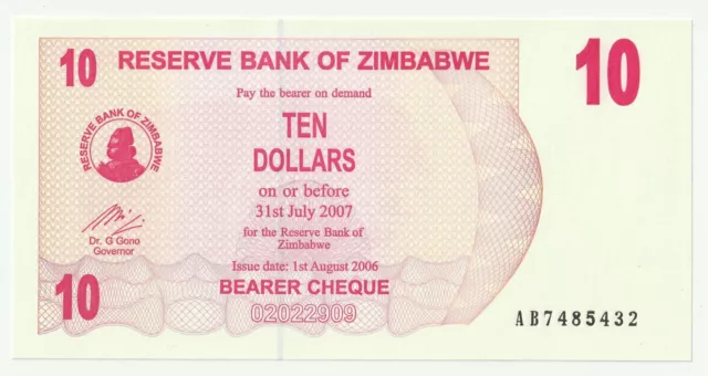 ZIMBABWE 10 Dollars  2006 UNC, P-39