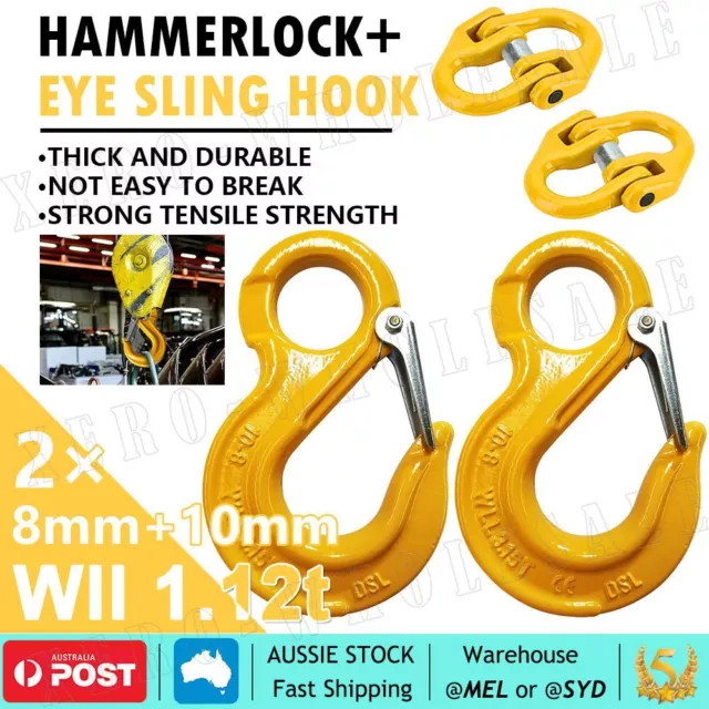 2X 8mm Hammerlock+ Eye Sling Hook Safety Chain Caravan Trailer connecting Extend