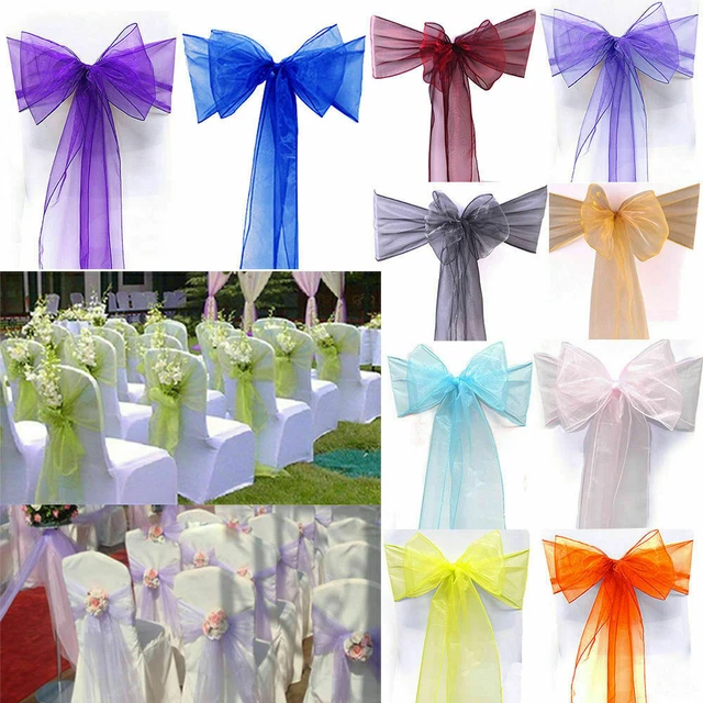 10/25/50/100 piezas Fajas de Organza Silla Cubierta Fiesta Faja de Tul Arco Decoración de Boda-