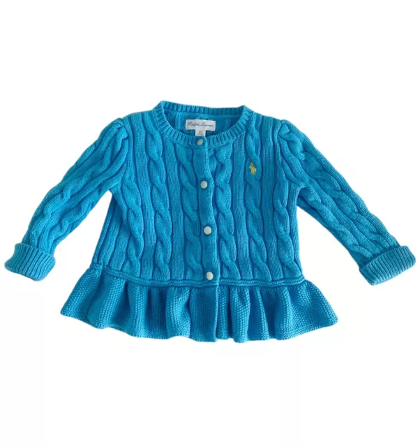 RALPH LAUREN Baby Girls Cardigan Sweater 6 Months Blue Cotton