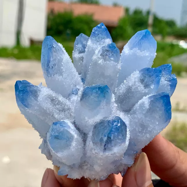 332G New Find sky blue Phantom Quartz Crystal Cluster Mineral Specimen Healing