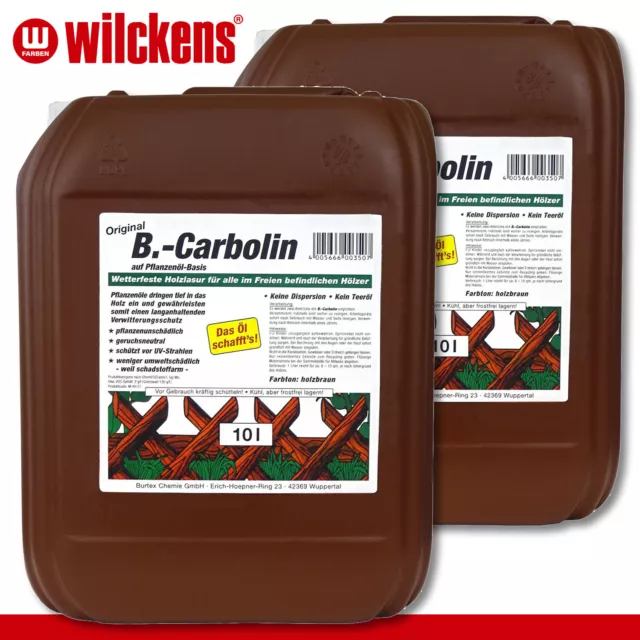 Wilckens 2 x 10 L B Carbolin Lasure de Protection Braun Imperméable Clôture Usé