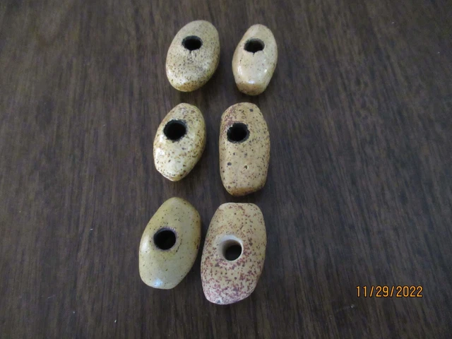 Six Vintage Doyle Lane Tan Spotted Oblong  Art Pottery Beads