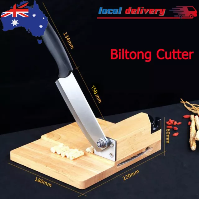 Solid Oak Biltong Cutter Beef Jerky Slicer Knife with Chopping Cutting Board