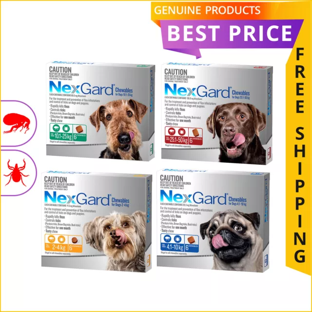 NEXGARD for Dogs 6 Doses Chewable Tick and Flea treatment All Sizes Long Expiry