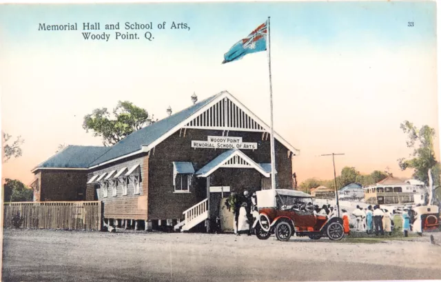 .RARE EARLY 1900s WOODY POINT QLD MEMORIAL HALL & SCHOOL OF ARTS RETRAC POSTCARD