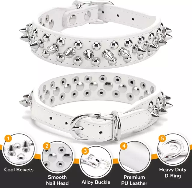 White Spiked Dog Collar: Adjustable PU Leather for Small Dogs and Cats Pets