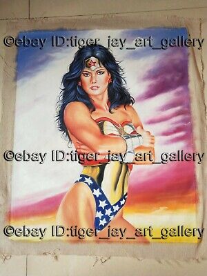 WONDER WOMAN ORIGINAL EROTIC ART Hand Painted Oil Painting On Canvas Signed Girl